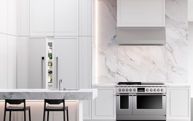 Fisher & Paykel range in a marble kitchen