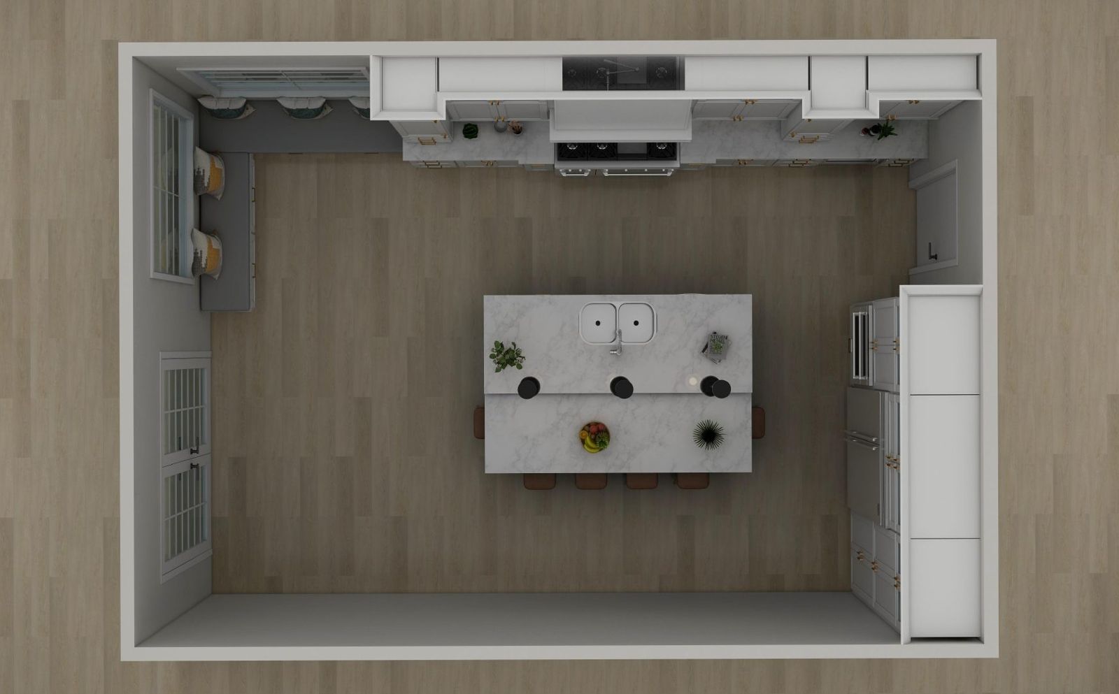 Overhead plan of the designed kitchen